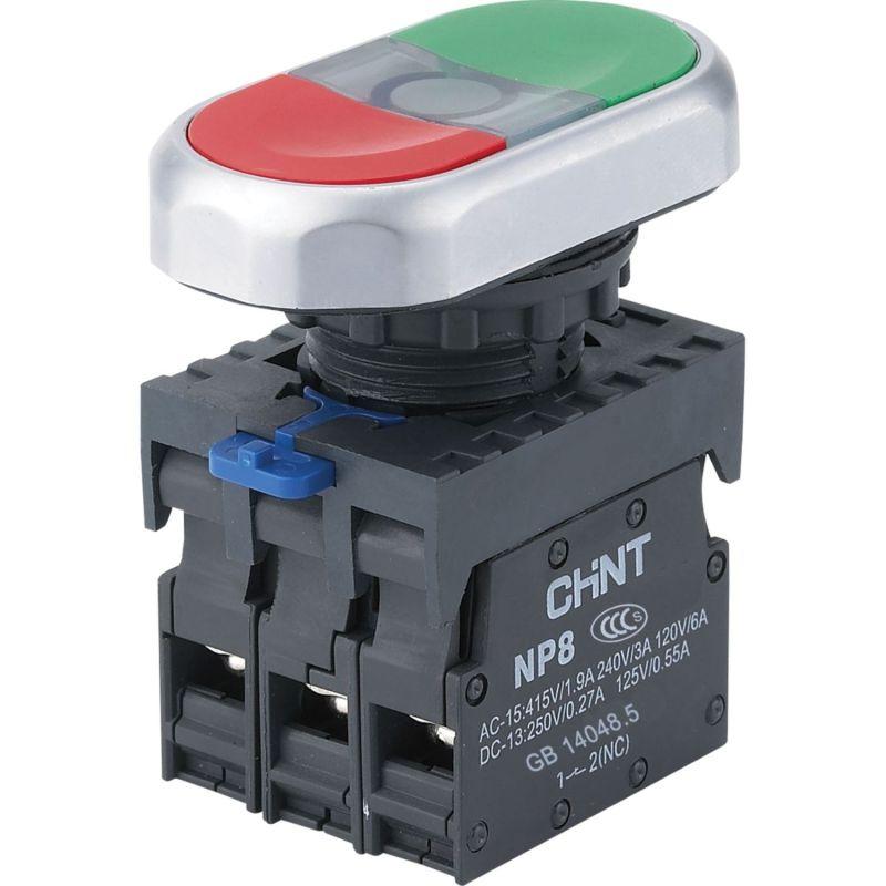 Кнопка двойная NP8-11SD 1НО+1НЗ красн. AC 110В-220В(LED) IP65 (R) CHINT 667174