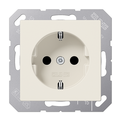 Розетка Jung AS 500, скрытый монтаж, с заземлением, со шторками, слоновая кость, A1520KI
