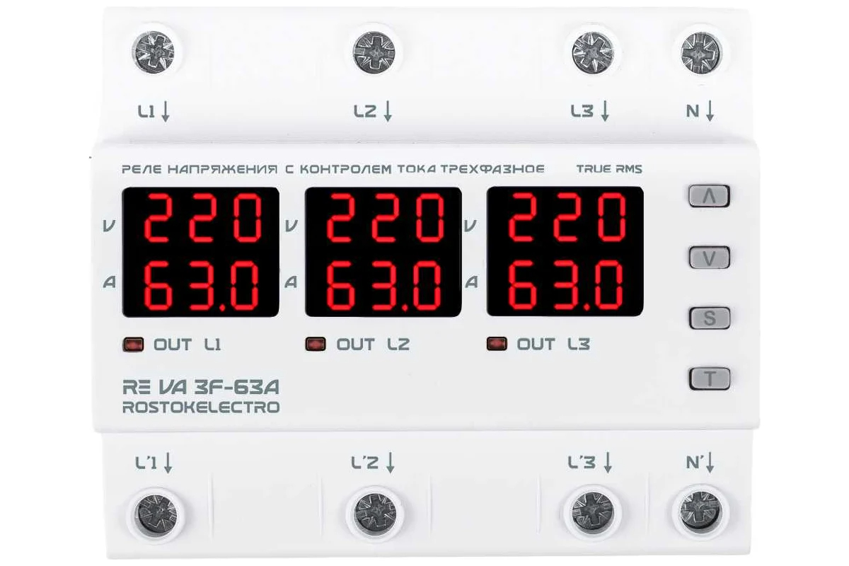 Реле напряжения с контролем тока RE VA3F-63А RostokElectro